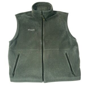 Columbia Fleece Vest Mens XL Full Zip Sleeveless Jacket Green Gray Outdoor